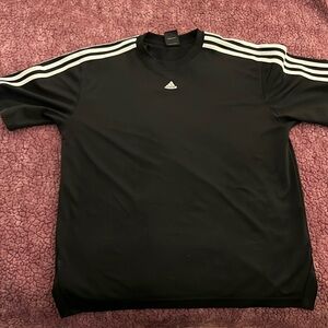 Adidas men’s large black/white striped shirt. athletic breathable non cotton